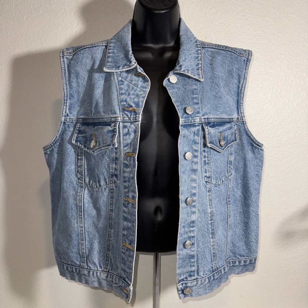 Vintage Old Navy Denim Trucker Vest Womens L Large Jean Jacket Sleeveless Y2K